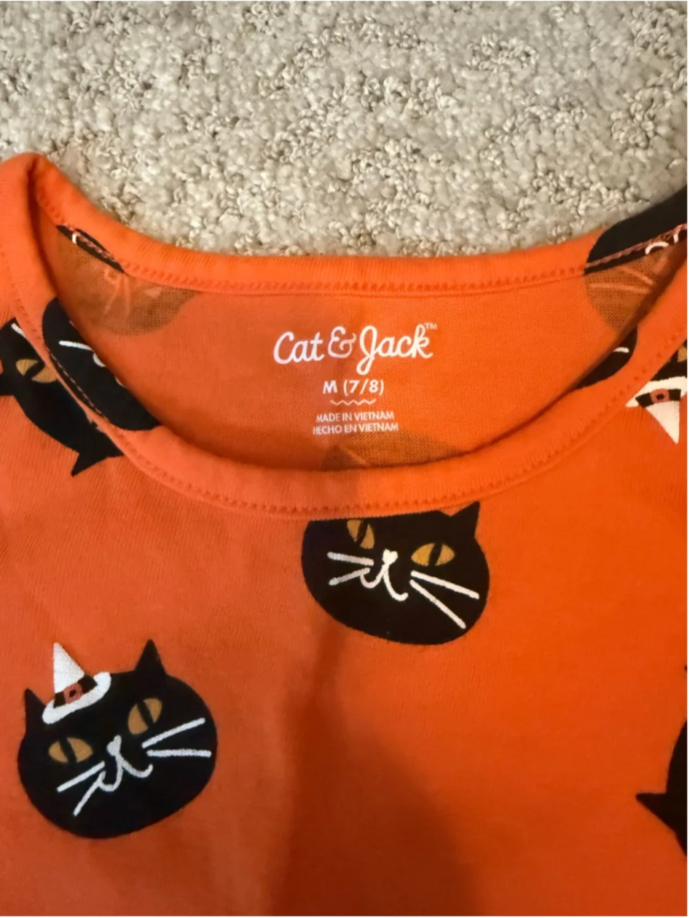 Cat & Jack Girls Size 7/8 Orange Black Cat Halloween Dress with Pockets